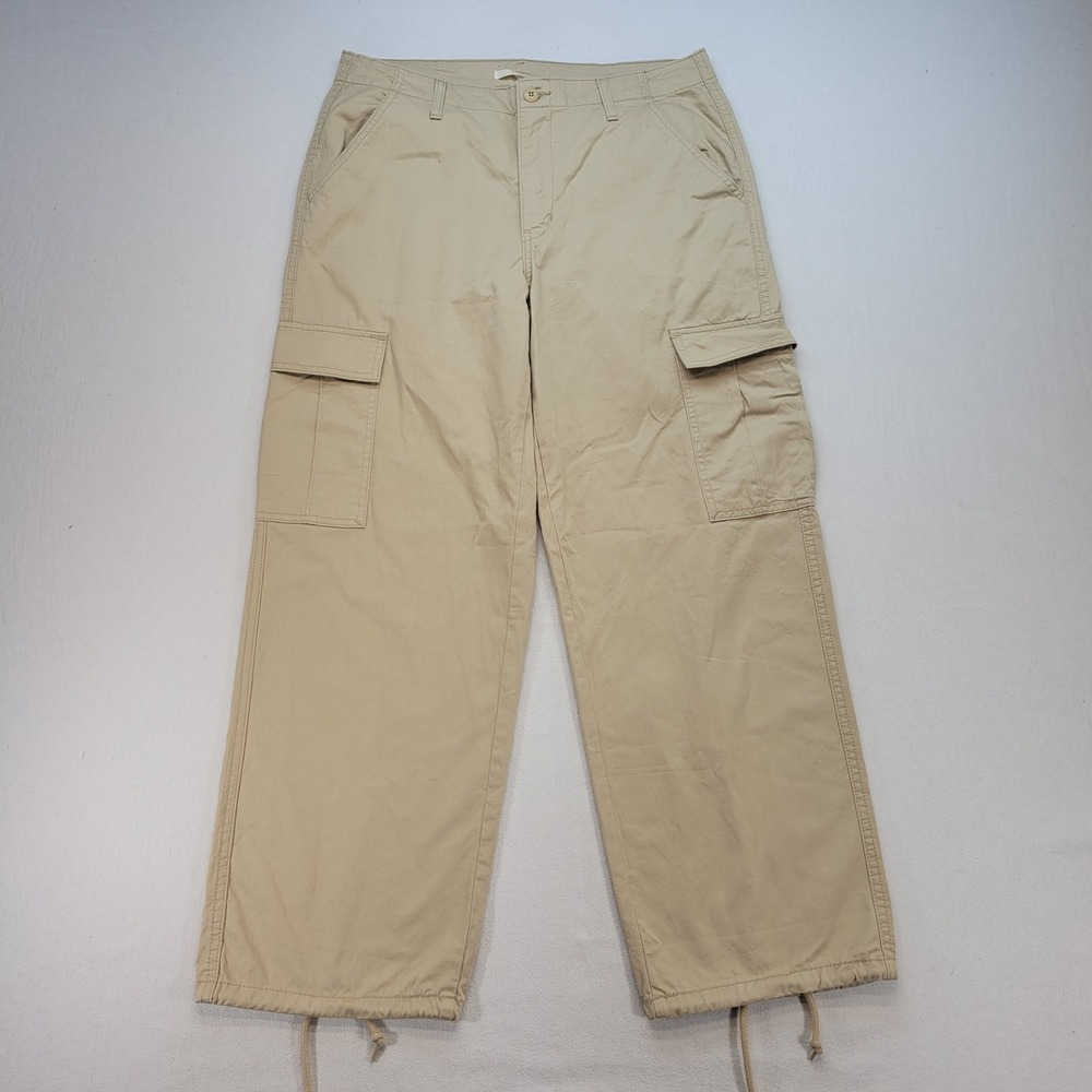 Levi's '94 Baggy Cargo Pants Womens 31 Tan Khaki Straight Leg Drawstring Hem